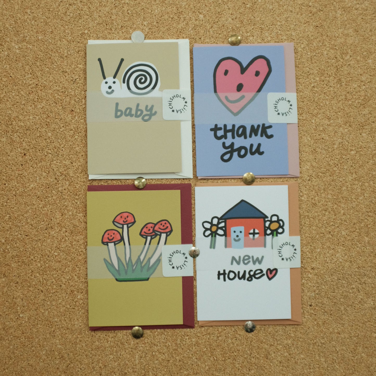 A7 Mini Card Set - Thank You Heart, New House, Baby, and Mushroom Friends