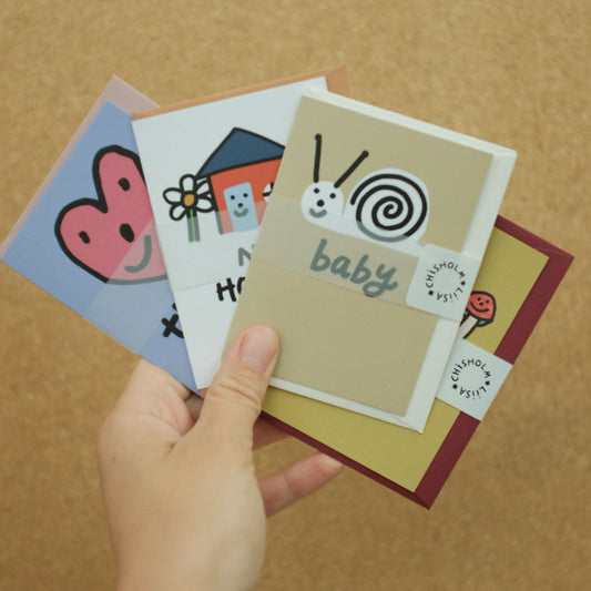 A7 Mini Card Set - Thank You Heart, New House, Baby, and Mushroom Friends
